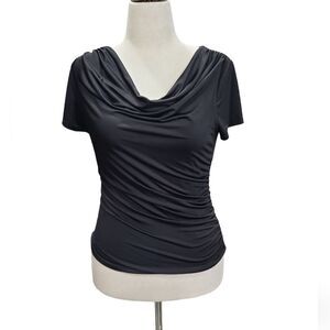 EUC stretchable Carmen women's black waffle top blouse, M